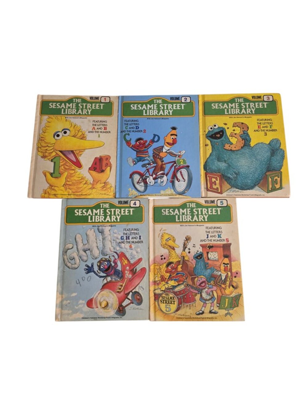 Vintage Sesame Street Library Lot Vol 1-5 Hardcover Books Big Bird CookieMonster